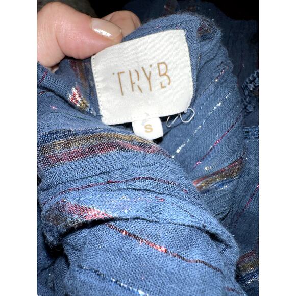 TRYB 212 METALLIC LUREX BLUE RUFFLE DRESS - Picture 8 of 10